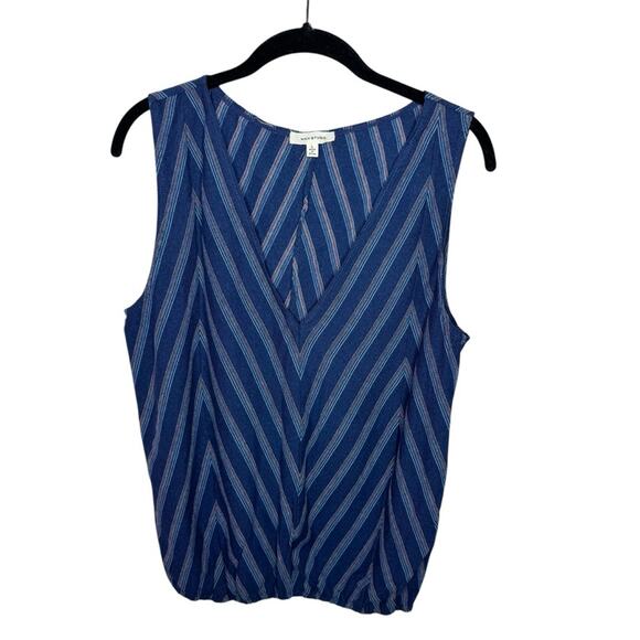 MAX STUDIO / blue pink embroidered stripe v-neck wide strap tank top / L - Picture 1 of 7